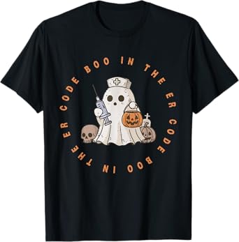 Code Boo In The ER Nurse Halloween Cute Ghost Spooky Season T-Shirt