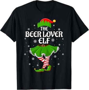 Beer Lover Elf Christmas Family Girls Women Elf Squad Xmas T-Shirt
