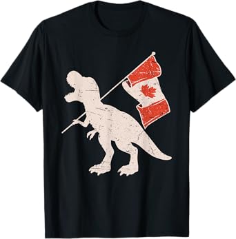 Funny T Rex Maple Leaf Canadian Flag Canada Day Kids Boys T-Shirt