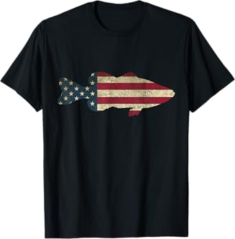 Bass Fishing American Flag Vintage Patriotic Angler Women Girls Kids Men T-Shirt