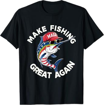 Funny Marlin Fish USA Flag Make Fishing Great Again Maga T-Shirt