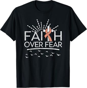 Faith over Fear Peach Ribbon Endometrial Cancer T-Shirt