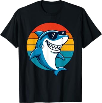 Funny Shark Wearing Sunglasses Retro Shark Lover Summer Kids T-Shirt