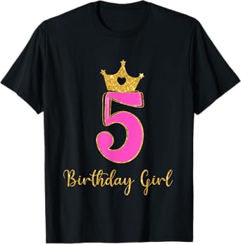 5th Birthday Girls 5 Five Year Old Fifth Birthday Party Kids T-Shirt
