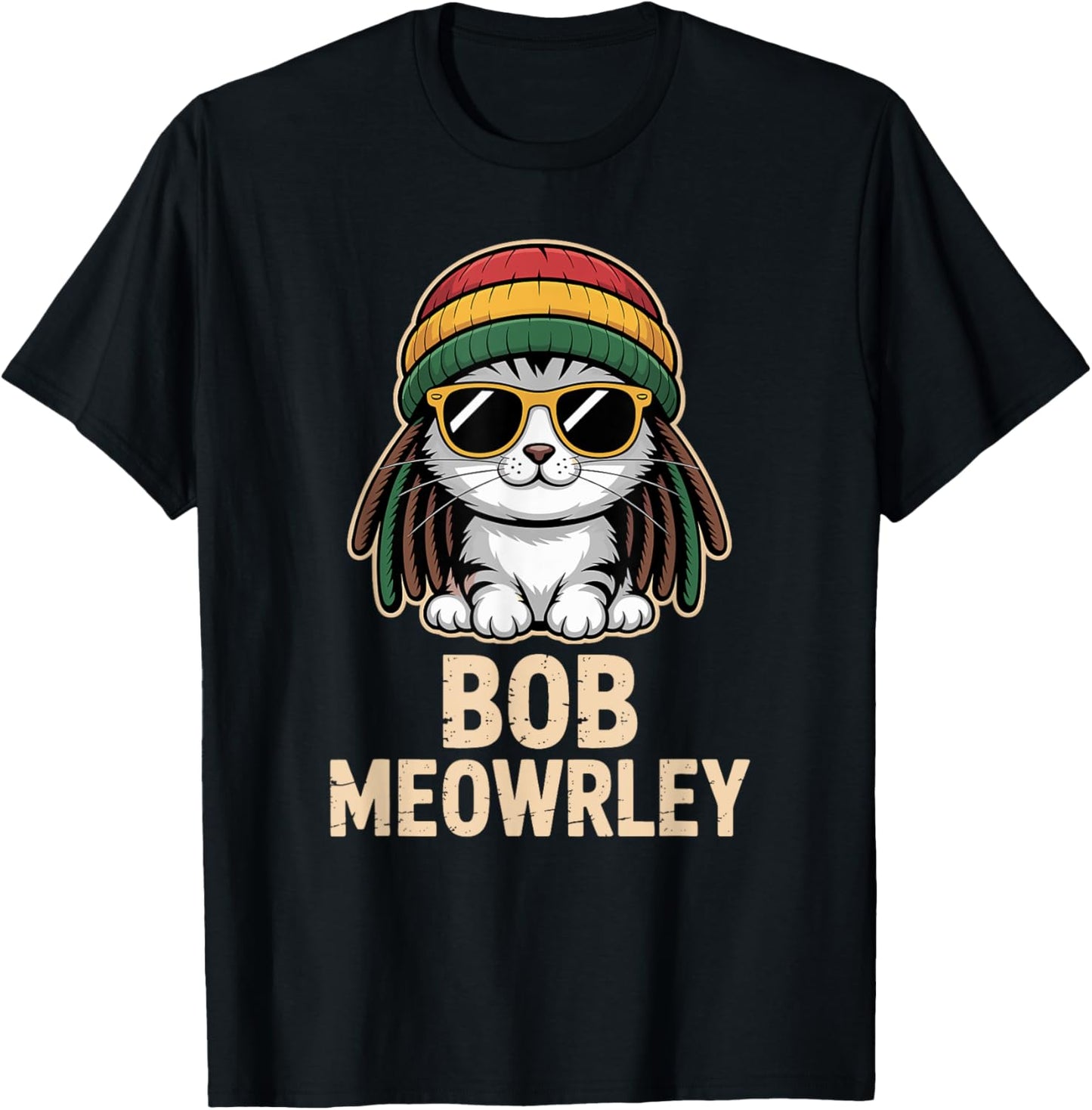 Bob Meowrley Funny Cat Reggae Rasta Lover T-Shirt