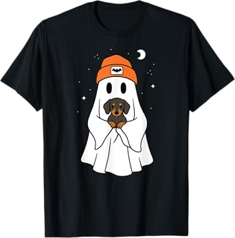 Ghost Dachshund Doxie Animal Lover Halloween Beenie Hat T-Shirt