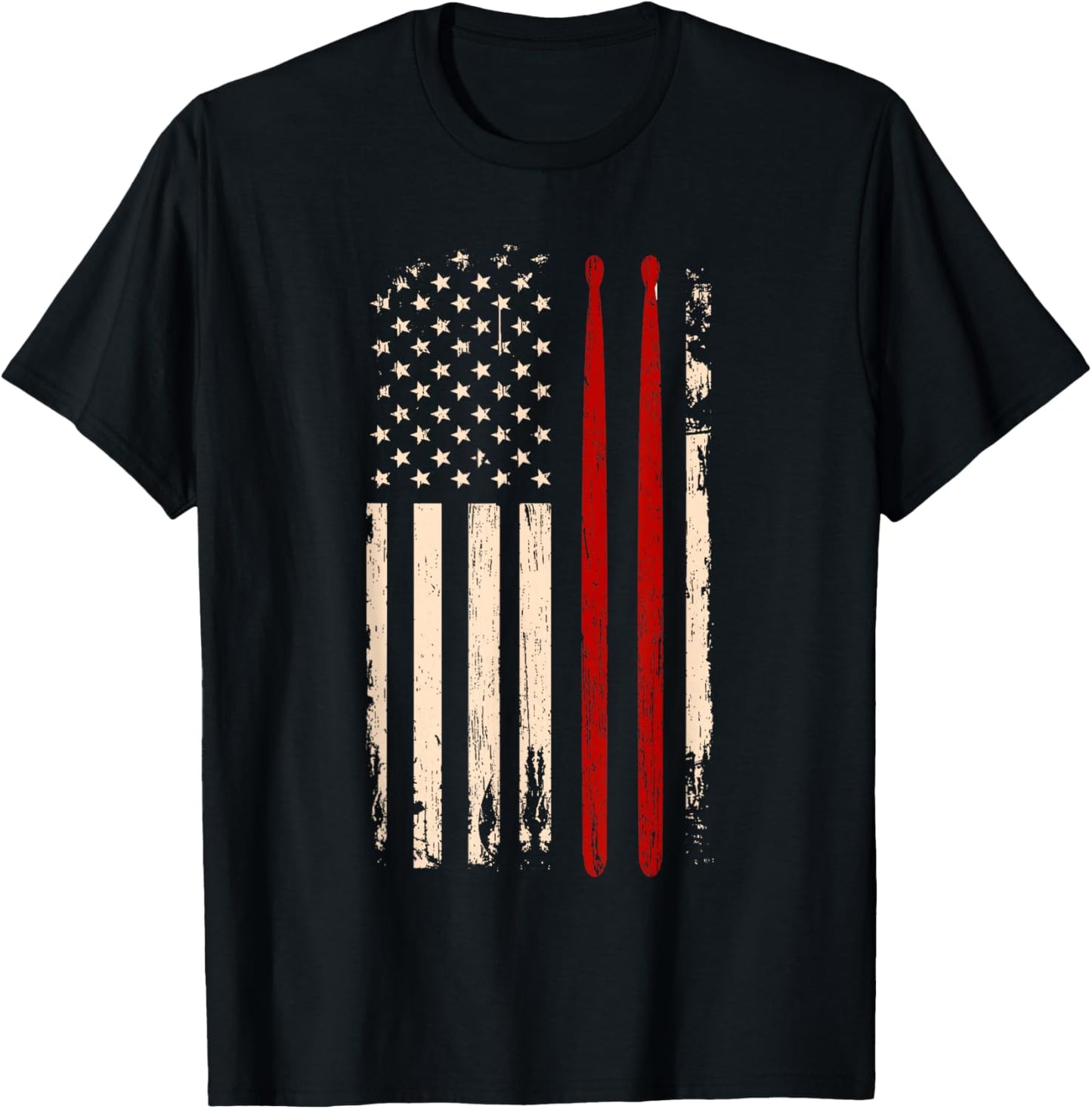 Vintage Drum Sticks American Flag Funny Drummer Gift For Him T-Shirt