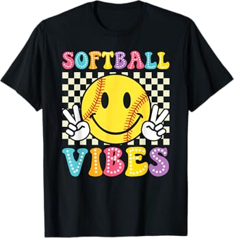 Softball Vibes Softball Retro Groovy Game Day Girls Women T-Shirt