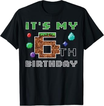 My 6th Birthday Pixel 6 Gamer Video Gaming Boys Kids Youth T-Shirt