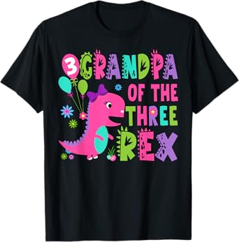 Grandpa Of The Three Rex Dinosaur T-Rex 3Rd Birthday Boy T-Shirt