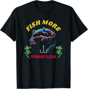 VINTAGE Distressed Fish More Worry Less SHIRT Fisherman GIFT T-Shirt