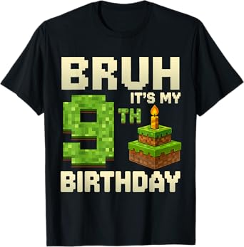 Funny Birthday Boy Kid Bruh It's My 9th Birthday Game Pixel T-Shirt