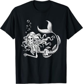 Funny Mermaid Skeleton Halloween Costume Women Girls Kids T-Shirt
