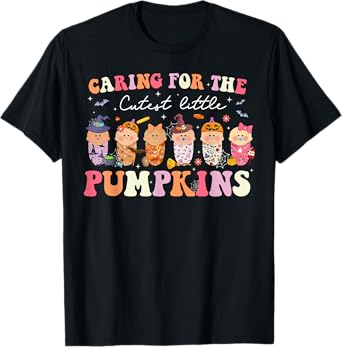 Caring For The Cutest Little Pumpkins Halloween Nicu Nurse T-Shirt