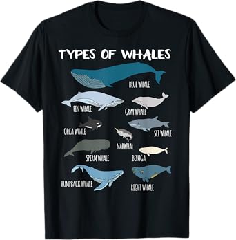 Types Of Whales Cute Ocean Mammals Guide T Shirt T-Shirt
