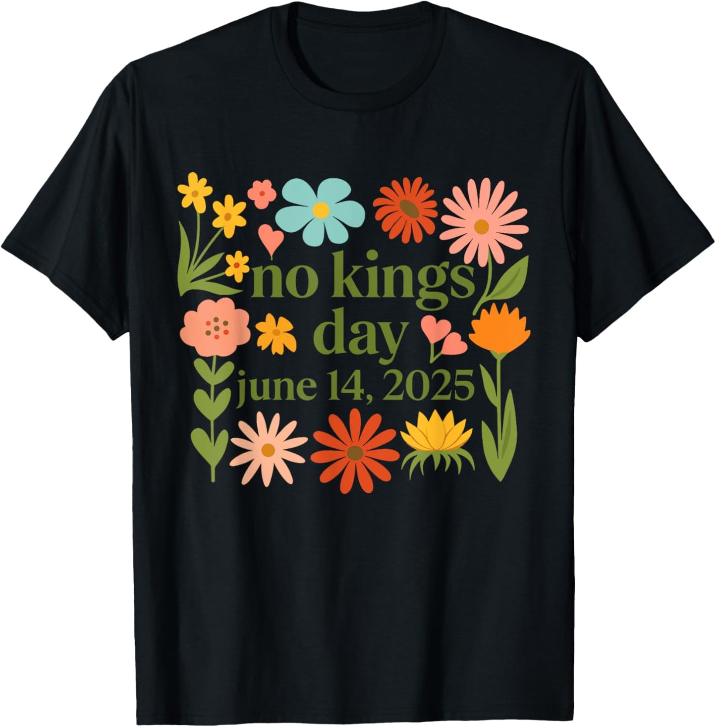 No Kings In America Floral No Kings Day June 14 4th Of July T-shirt