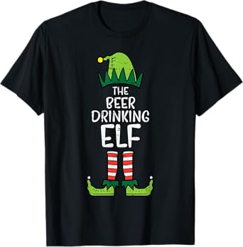 The Beer Drinking Elf Matching Christmas Pajamas Family Dad T-Shirt