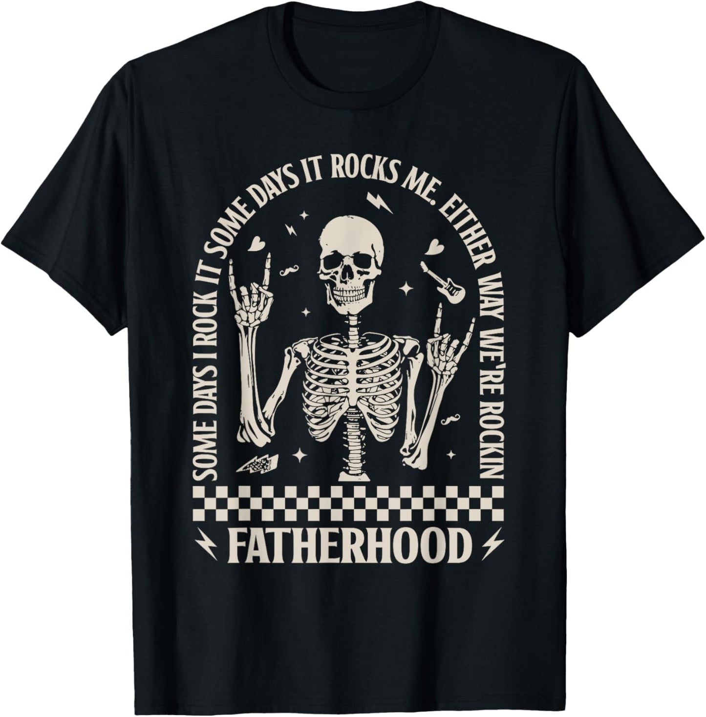 Funny Fatherhood Rock Skeleton Dad Life Vintage Fathers Day T-Shirt