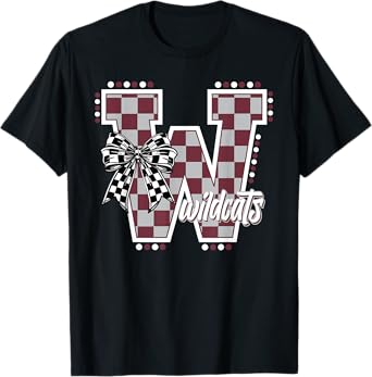 Wildcats Checkered Maroon Wildcat Pride School Spirit Mascot T-Shirt