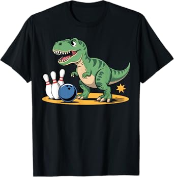Bowling Dinosaur T Rex Cute Graphic Kids Toddler Boys Bowler T-Shirt