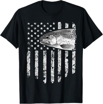 American Flag Rainbow Trout Fly Fishing Vintage Women Men T-Shirt