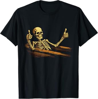 Thumbs Up Skeleton Coffin Funny Skull Halloween Women Men T-Shirt