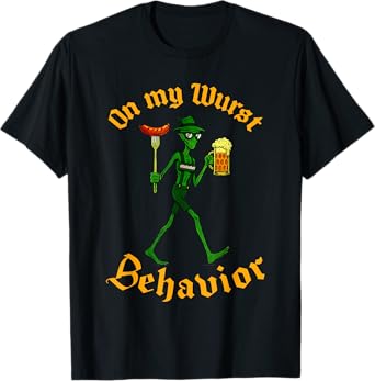 Oktoberfest On My Wurst Behavior Funny Alien Beer Festival T-Shirt