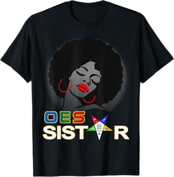 OES Sistar Afro Earrings Red Beautiful Girl The Eastern Star T-Shirt