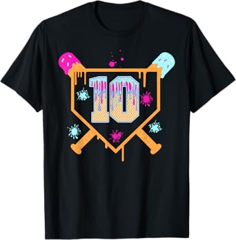 10th Birthday Shirt for Boys Baseball Drip 10 Year Old T-Shirt