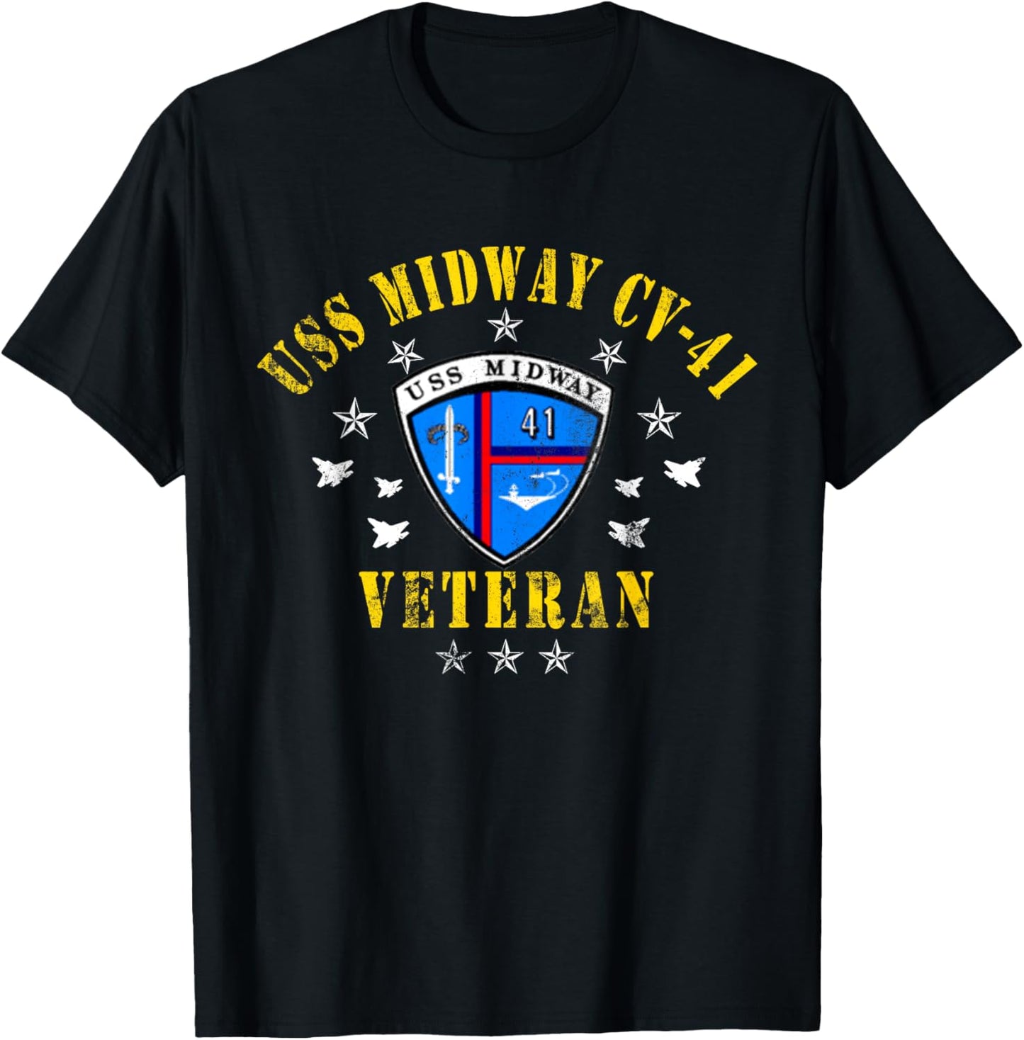 USS Midway CV 41 Aircraft Carrier Veteran USA Flag Vintage T-Shirt