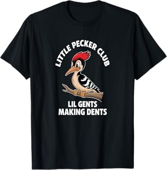 Lil Gents Funny Bird Enthusiast Club - Little Pecker Club Funny Woodpecker Humor Unisex-Adults, Kids Black Short Sleeve T-Shirt