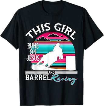 Serape Horse Barrel Racing This Girl runs on Jesus Rodeo T-Shirt