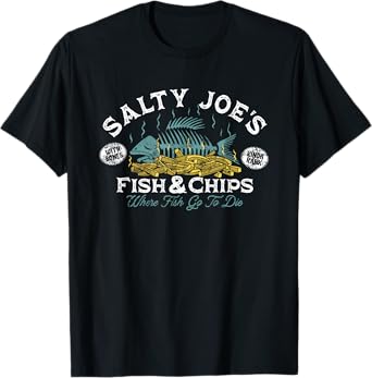 Salty Joe's Fish and Chips Logo Surf Shop Graphic T-Shirt