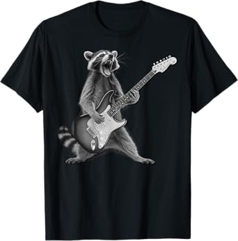 Raccoon Playing Guitar Rock and Roll Gifts For Men Women Kid T-Shirt