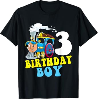 3rd Birthday Boy Train Lovers Three Years Old Kids Toddlers T-Shirt