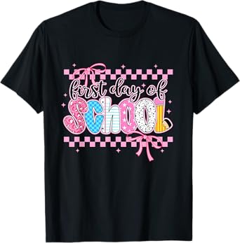Retro First Day Of School Bow Teacher Student Back To School T-Shirt