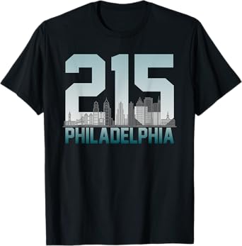 Philadelphia 215 Area Code Skyline Philly Vintage Souvenir T-Shirt