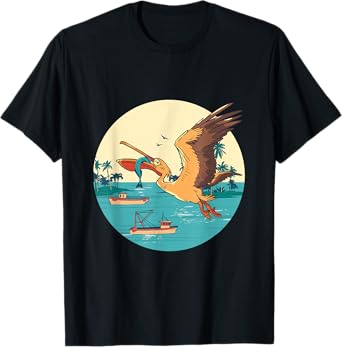 Pelican Bird Island Boat Fish Catch Tropical Bird Animal T-Shirt
