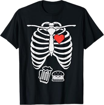 Skeleton X-Ray Beer Burger Funny Halloween Pregnancy Men Dad T-Shirt