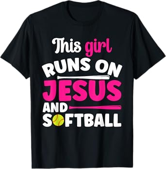 This Girl Runs On Jesus And Softball Christian Athlete T-Shirt