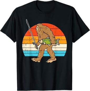 Bigfoot Sasquatch Fishing Retro Fisherman Men Women Kids Boy T-Shirt