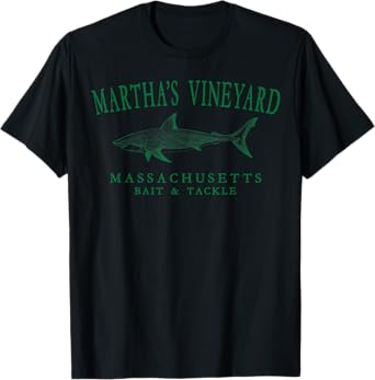 Martha's Vineyard Massachusetts Shark Retro Arched Green T-Shirt