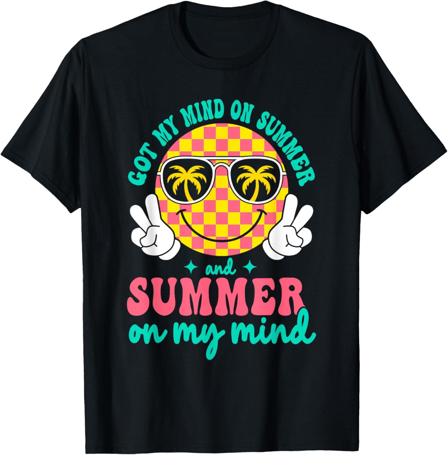 Summer Vibes Got My Mind On Retro Smile Face Teacher Summer T-Shirt