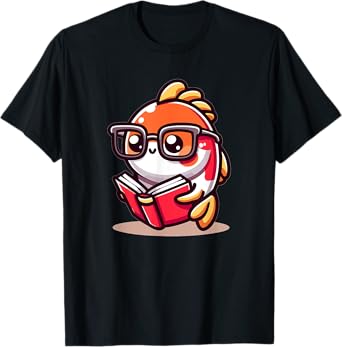 Adorable Book Lover Koi Fish With Reading Glasses Cute T-Shirt