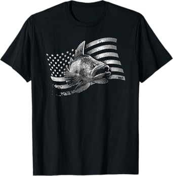 USA Flag Walleye Fishing Design T-Shirt for Women Girls Kids Men