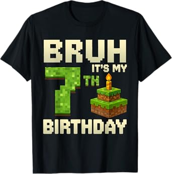 Funny Birthday Boy Kid Bruh It's My 7th Birthday Game Pixel T-Shirt