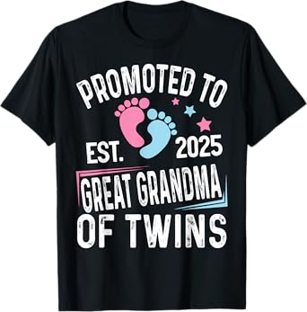 Promoted To Great Grandma Of Twins Est 2025 Baby Shower T-Shirt