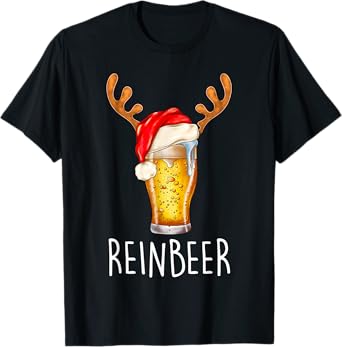 Winedeer Reinbeer Santa Hat Reindeer Couple Xmas Matching T-Shirt