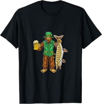 Muskie Fishing St. Patrick' Day Tiger Musky Hunting Bigfoot T-Shirt