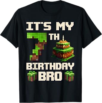 Kids Boy It's My 7th Birthday Bro Game Pixel 7 Year Old T-Shirt